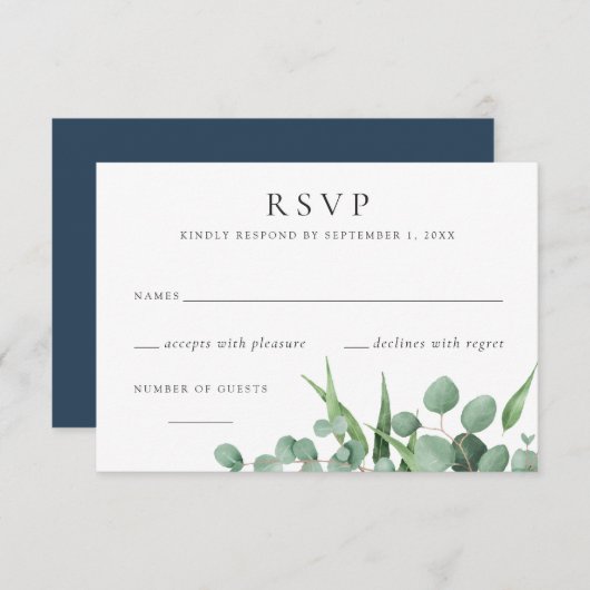 Lijst Eucalyptus Botanische RSVP Kaart (Voorkant / Achterkant)