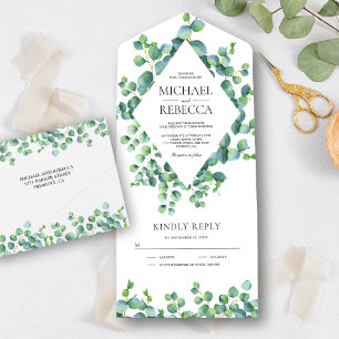 Lijst Eucalyptus Leaves Wedding Modern All In One Uitnodiging