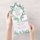 Lijst Eucalyptus Leaves Wedding Modern All In One Uitnodiging (Afscheurbaar)