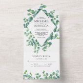 Lijst Eucalyptus Leaves Wedding Modern All In One Uitnodiging (Binnen)