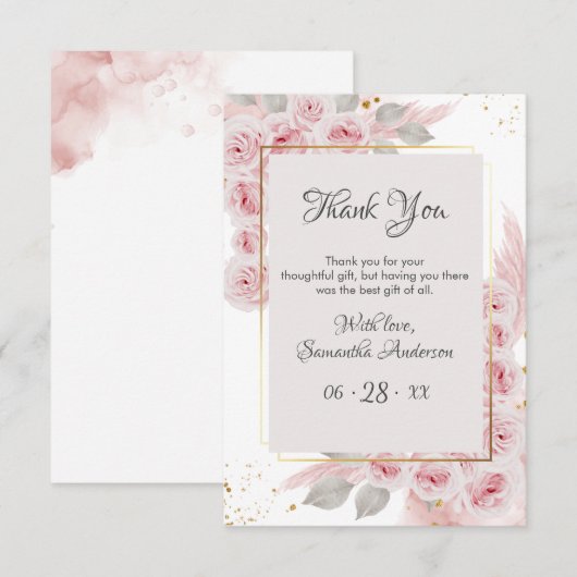 Lijst Fancy Elegant pasta roze Floral Birthday Bedankkaart (Voorkant / Achterkant)