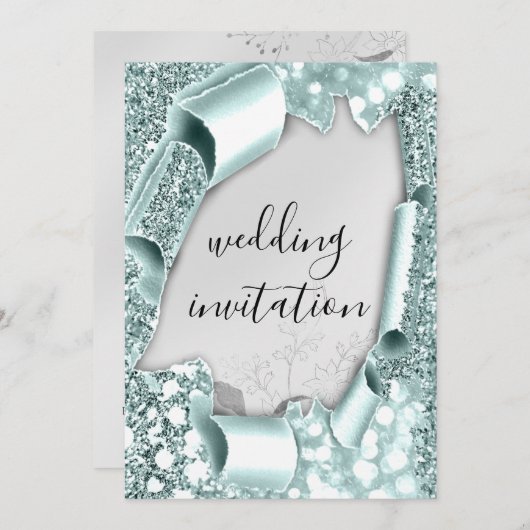 Lijst Florals Silver Aqua Mint Kaart (Voorkant / Achterkant)