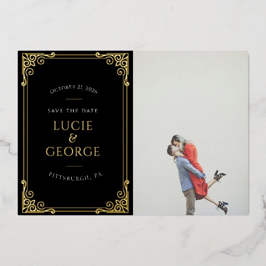   Lijst Foto Opslaan de Echte Datum Folie Folie Uitnodiging (Voorkant)