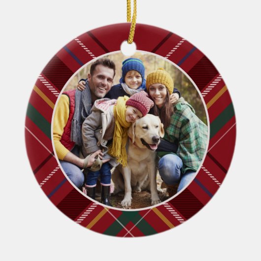 Lijst foto rood gepersonaliseerd kerstfeest keramisch ornament (Voorkant)