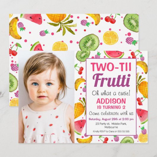Lijst Foto: Two-tti Frutti 2nd Birthday Kaart (Voorkant / Achterkant)