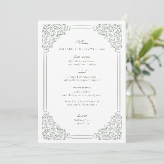  Lijst gedempt groen elegant script Menu (Staand voorkant)