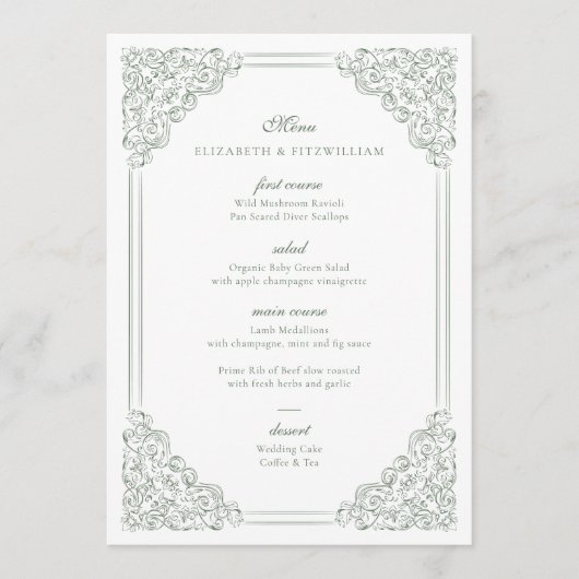  Lijst gedempt groen elegant script Menu (Voorkant)