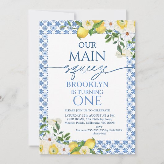 Lijst Geel Bloemen Citroen Main Squeeze Verjaardag Kaart (Voorkant)