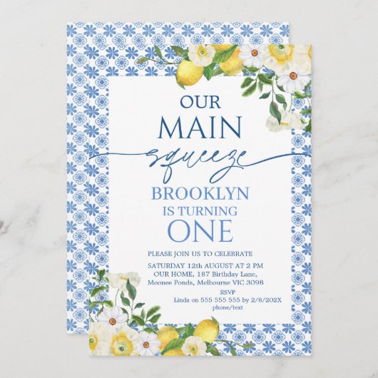 Lijst Geel Bloemen Citroen Main Squeeze Verjaardag Kaart (Voorkant / Achterkant)