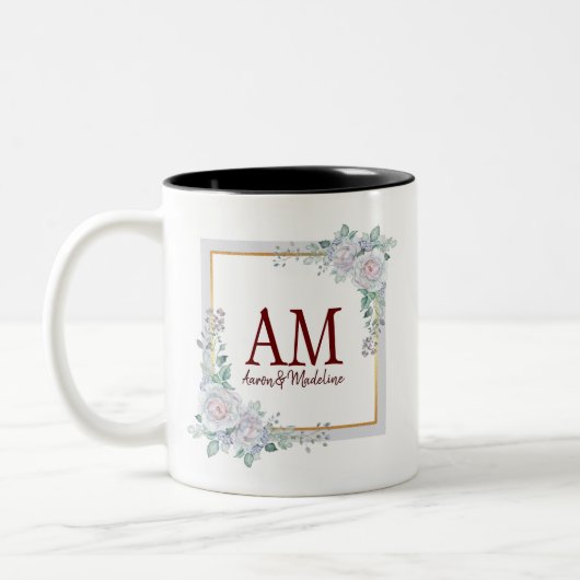 Lijst gepersonaliseerd Floral Monogram Roos Tweekleurige Koffiemok (Links)