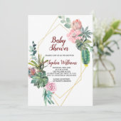 Lijst Gold Boho Cactus Baby shower Invitation Kaart (Staand voorkant)