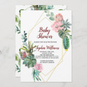 Lijst Gold Boho Cactus Baby shower Invitation Kaart (Voorkant / Achterkant)
