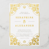 Lijst | Goud en wit huwelijk Folie Uitnodiging (Voorkant)