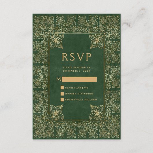 Lijst Groen Goud Bruiloft RSVP Informatiekaartje (Voorkant)