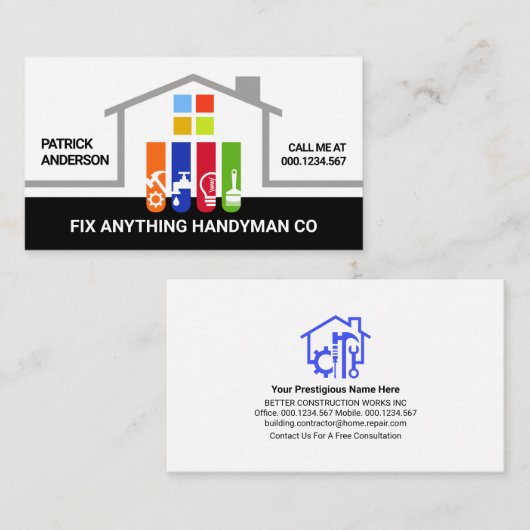 Lijst Handyman Tools Foundation bouwen Visitekaartje (Voorkant / Achterkant)