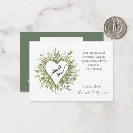 Lijst Hart Wilgentakken Betuiging Dankkaart Notitiekaartje (Voorkant / Achterkant in situ)