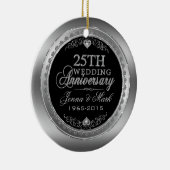 Lijst & Harten 25e bruiloft Jubileum Keramisch Ornament (Rechts)