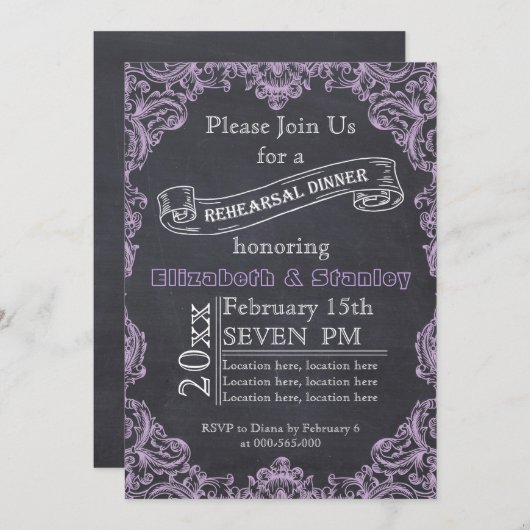 lijst, kalkbordbruiloft, diner kaart (Voorkant / Achterkant)