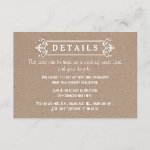 Lijst kraft karton papier bruiloft details invoege informatiekaartje