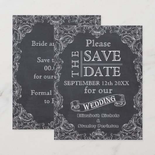 lijst & krijtbord bruiloft Save the Date (Voorkant / Achterkant)