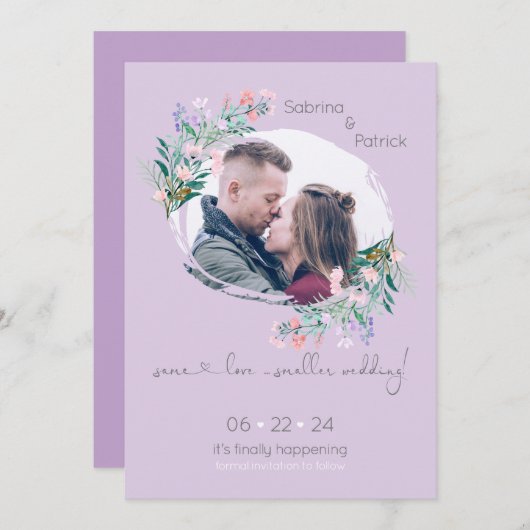 Lijst Lavender Floral Paint Stroke Save The Date (Voorkant / Achterkant)
