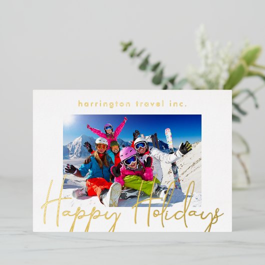 Lijst Logo terug Collectief Gold Happy Holiday Folie Feestdagenkaart (Staand Voorkant)