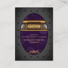 Lijst, messing en royal paars, met steampunk visitekaartje