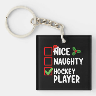 Lijst met aardige stoute ijshockeyspeler Kerstmis  Sleutelhanger
