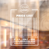 Lijst met bedrijfsprijzen, informatie en Logo Raamsticker (Vel 2)