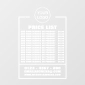 Lijst met bedrijfsprijzen, informatie en Logo Raamsticker (Vel)