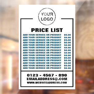 Lijst met bedrijfsprijzen, informatie en Logo Raamsticker