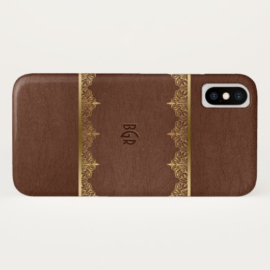 Lijst met bruin leder en goudlak Case-Mate iPhone case (Achterkant (horizontaal))