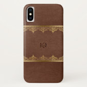 Lijst met bruin leder en goudlak Case-Mate iPhone case (Achterkant)