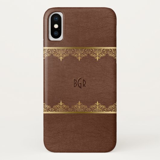 Lijst met bruin leder en goudlak Case-Mate iPhone case (Achterkant)