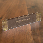 Lijst met bruin leder Gold Border Naambordje (Zijkant)