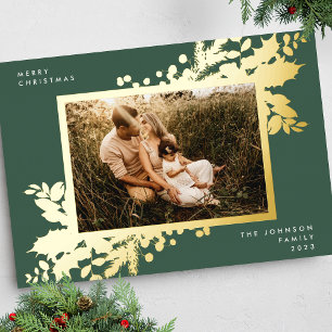 Lijst met een kerstgouden botanische foto folie feestdagenkaart