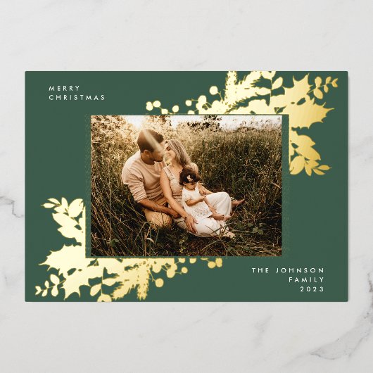 Lijst met een kerstgouden botanische foto folie feestdagenkaart (Voorkant)