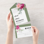 Lijst met eucalyptus en roze rozen bruiloft all in one uitnodiging (Afscheurbaar)