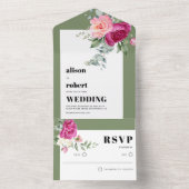 Lijst met eucalyptus en roze rozen bruiloft all in one uitnodiging (Binnen)