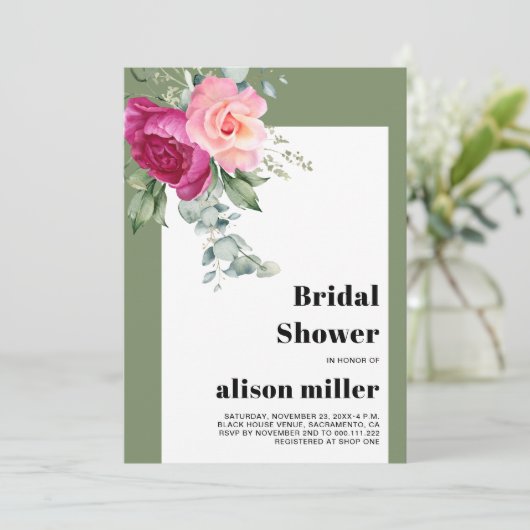 Lijst met eucalyptus en roze rozen vrijgezellenfee kaart (Staand voorkant)