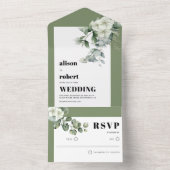 Lijst met eucalyptus en witte bloemen bruiloft all in one uitnodiging (Binnen)