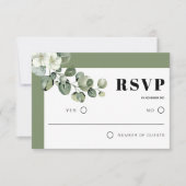 Lijst met eucalyptustak en bloemenbruiloft RSVP kaartje (Voorkant)