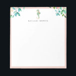 Lijst met flessenvlies, zeepend  notitieblok<br><div class="desc">Elegant waterverf-eiland botanische bouquets en zeepaardvormig logo met parelbruin lijst,  gepersonaliseerd met naam,  notitieblok. De de doopvontstijl en kleur van de tekst kunnen worden aangepast.</div>