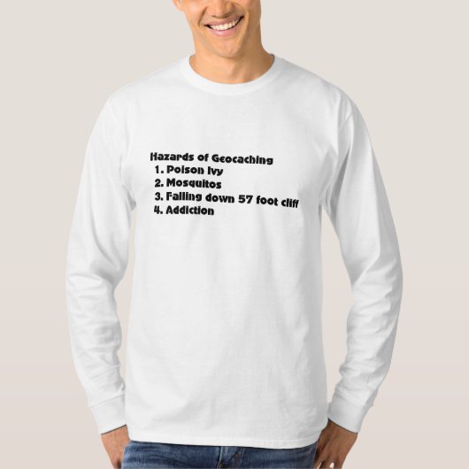 Lijst met geoccaaching-gevaren t-shirt (Voorkant)