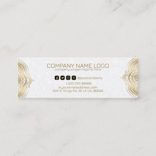 Lijst met goudflorale mandala tegen witte achtergr mini visitekaartje (Achterkant)
