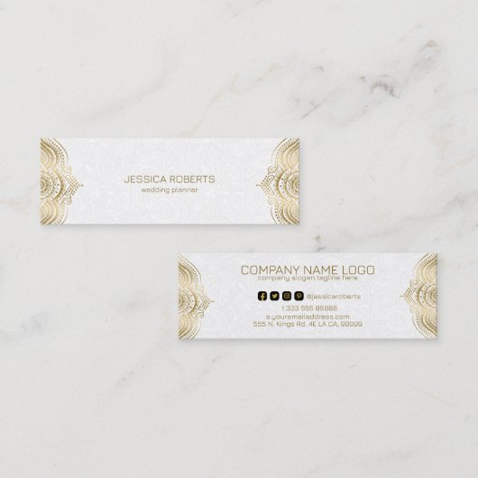 Lijst met goudflorale mandala tegen witte achtergr mini visitekaartje (Voorkant / Achterkant)