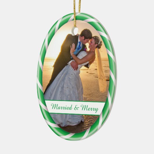 Lijst met groen witte snoepriet Foto-sjabloon Keramisch Ornament (Links)