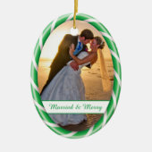 Lijst met groen witte snoepriet Foto-sjabloon Keramisch Ornament (Voorkant)