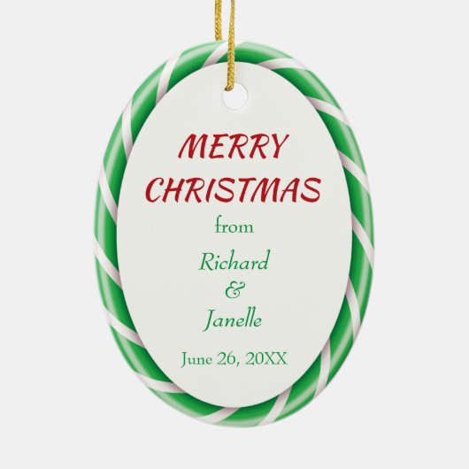 Lijst met groen witte snoepriet Foto-sjabloon Keramisch Ornament (Achterkant)