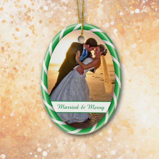 Lijst met groen witte snoepriet Foto-sjabloon Keramisch Ornament